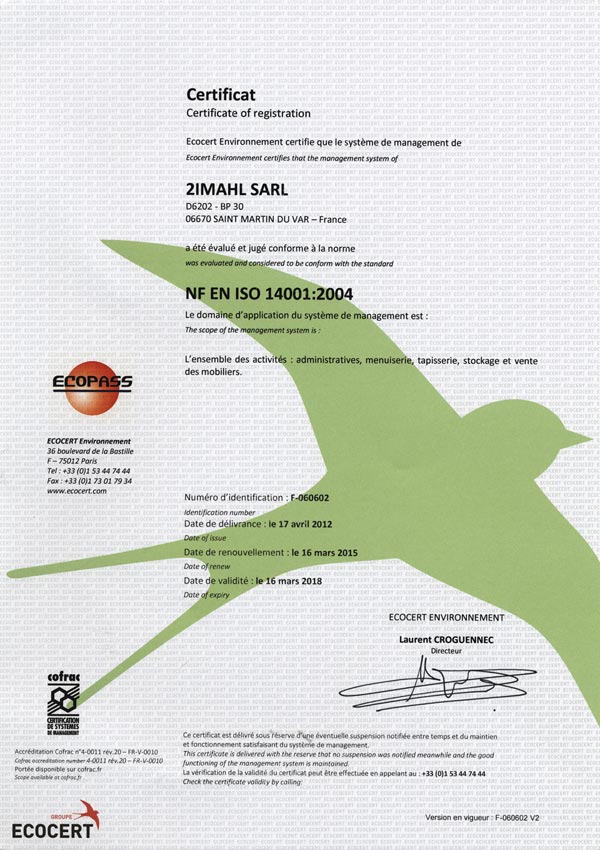 Certification a la norme ISO 14001:2004